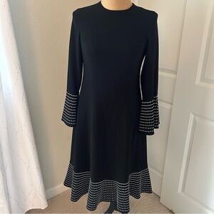 Carlucci Elegant Black A-Line Dress with Bell Sleeves